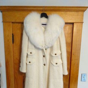 Vintage ivory brushed-wool coat with fur collar